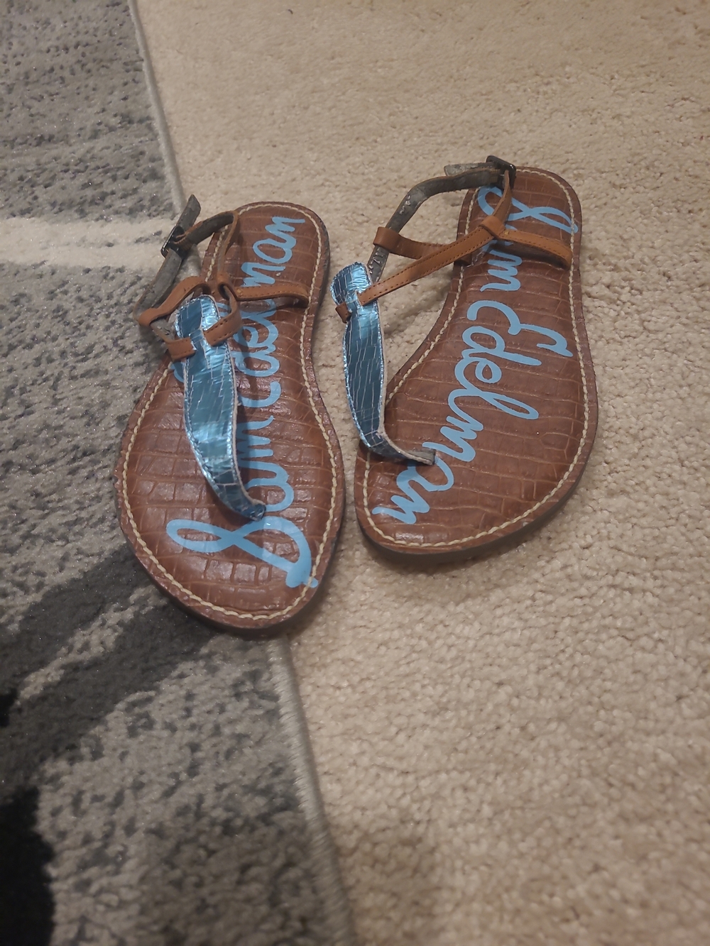 Sam Edelman Gigi Blue Thong Sandals Flats US 7.5 T-Strap FLAW